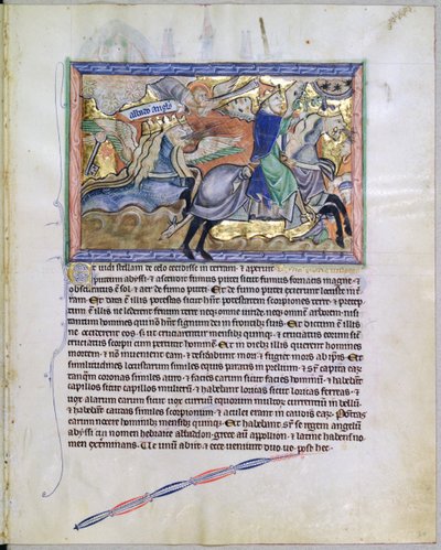 Exterminans, the King of the Locusts, Rises from the Pit, from the Gulbenkian Apocalypse, c.1265-70 by English School
